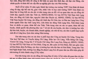 BTC Lễ kỷ niệm 50 năm thành lập trường THPT Hòa Bình trân trọng gửi lời cảm ơn!